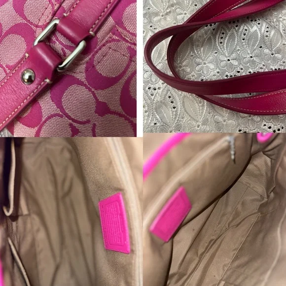 Coach Pink #F13070 Satchel with Signature Monogram and Burgundy Accents - Picture 7 of 8